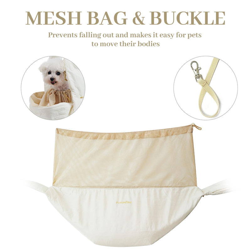 FUKUMARU Dog Sling, DIY Strap Puppy Carrier Sling for 5-12lbs Small Dogs, Ultralight Cat Travel Purse with Mesh Bag, Pets Papoose Carrier Foldable and Machine Washable, 22.44 * 16.9 * 11.8inch(Cream) - PawsPlanet Australia