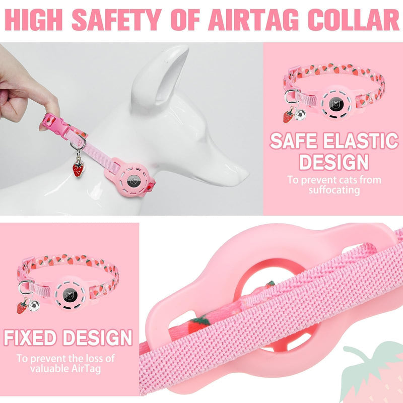 BINGPET AirTag Cat Collar with Bells, Upgraded Safety Elastic Cat Collar with Airtag Cat Collar Holder, Anti-Lost Cat Collars for Girl Boy Cats, Anti-Suffocation Kitty Puppy Collars Pink - PawsPlanet Australia