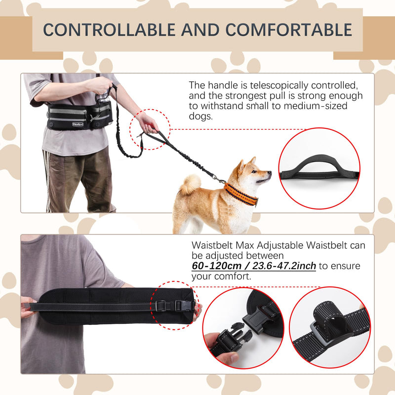 Hands-Free Waist Leash with Pouch for Two Dogs: Reflective Stitching, Dual Handle & Bungee Retractable Design – Ideal for Medium to Large Dogs (Grey) – Dog Walking Accessories Grey - PawsPlanet Australia