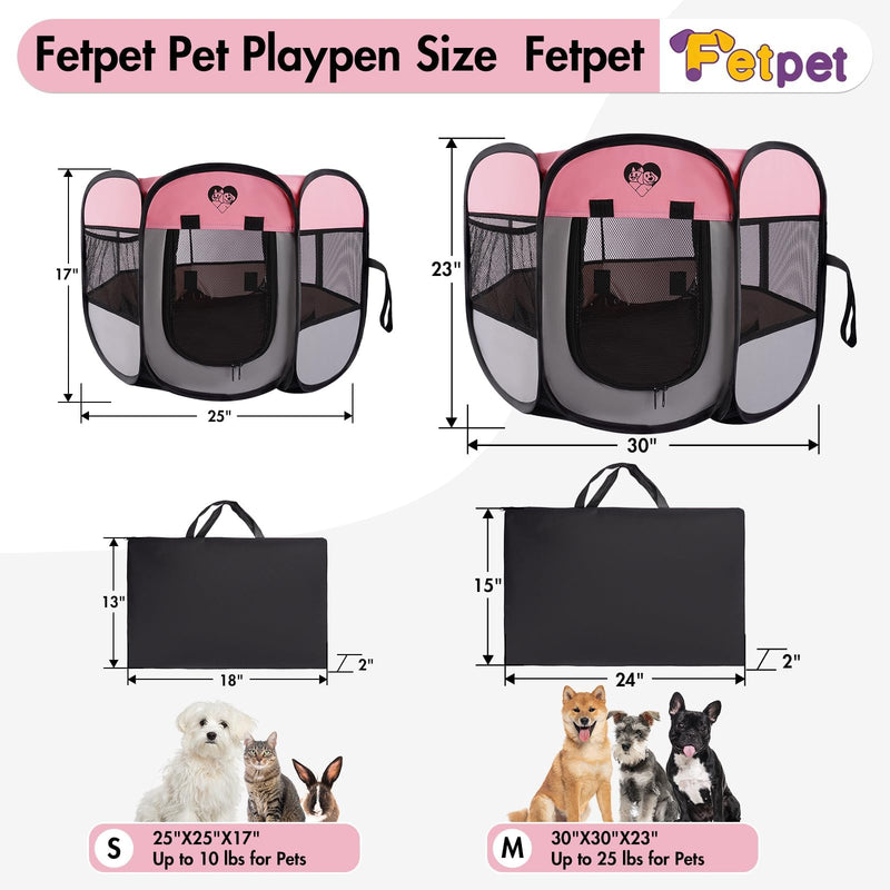 Portable Puppy Playpen for Small Dog Cat, Pop up Dog Crate Kennel Indoor/Outdoor, Pet Tent Cage with Carrying Bag for Kitten, Rabbits Pink S