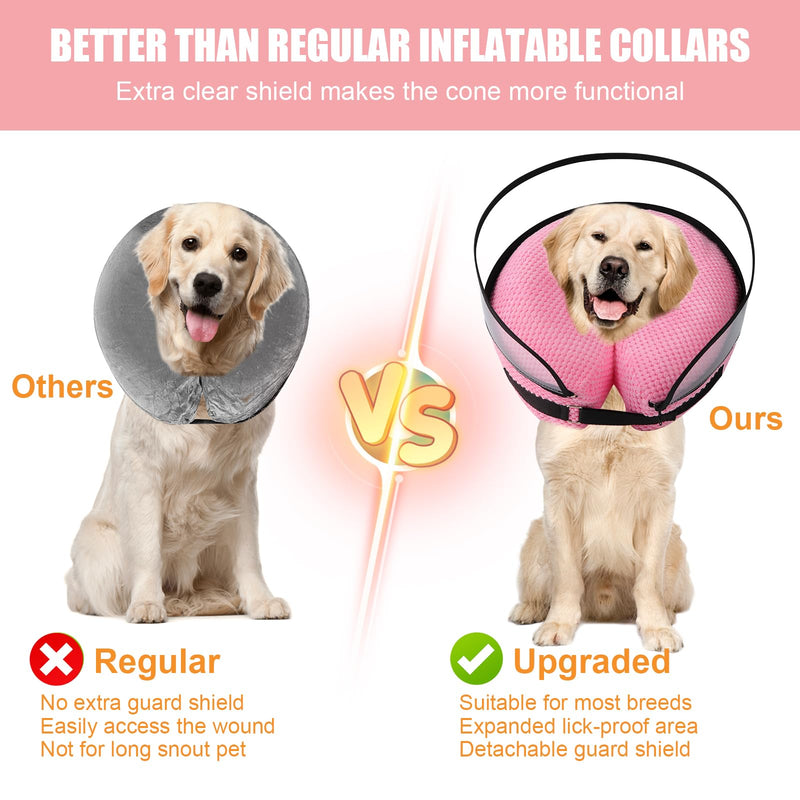 Soft Dog Cone, Dog Cone Collar After Surgery, 2-in-1 Dog Cone Alternative with Enhanced Anti-Licking Guard Shield, Adjustable Inflatable Dog Cone, Dog Cones for Large Medium Small Dogs Cats (Pink,M) Pink Medium[Neck:9"-15"] - PawsPlanet Australia