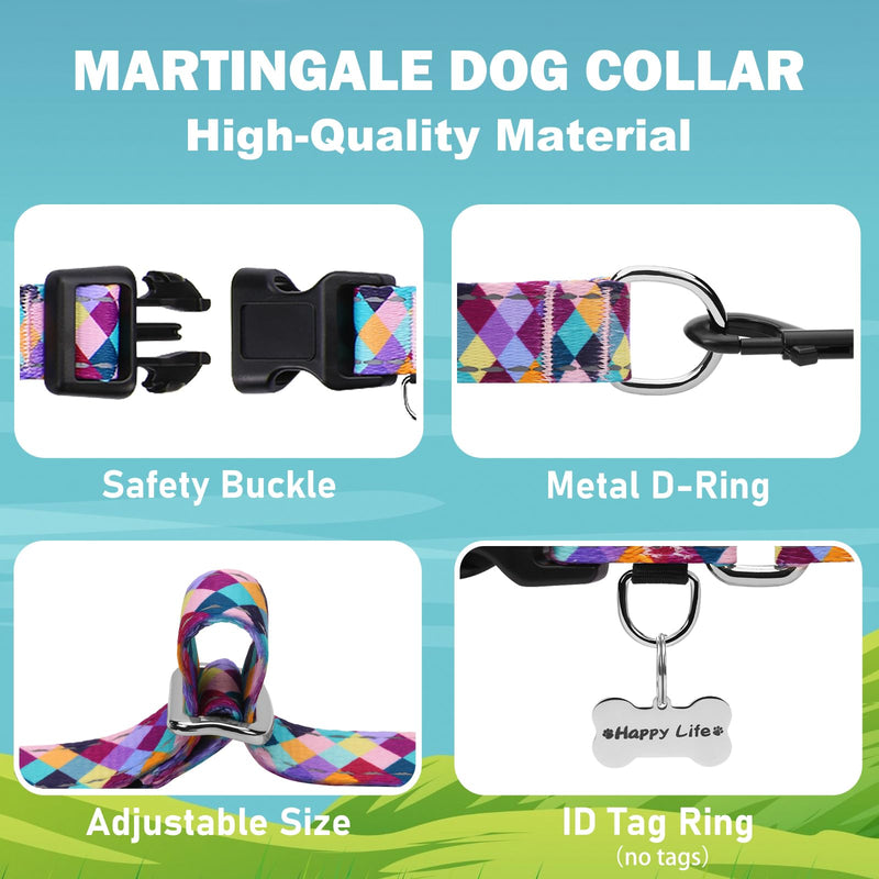 Reflective Martingale Collar for Dogs with Quick Release Buckle No Pull Training Dog Collars (Colorful Geometric, Medium) Colorful Geometric