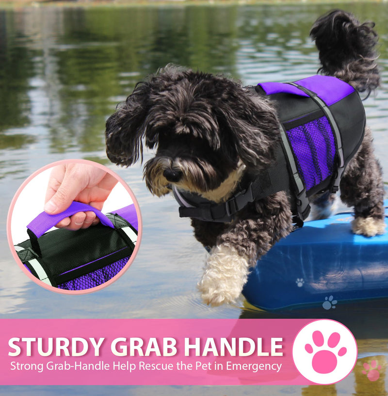 Queenmore Small Dog Life Jacket, Adjustable Pet Life Vest for Small and Medium Dogs with High Buoyancy, Rescue Handle, Reflective Bands for Boating, Canoeing, Swimming Large Purple - PawsPlanet Australia