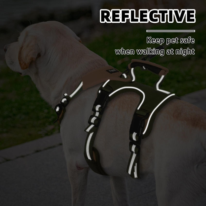 PUPTECK Escape Proof Dog Harness and Leash Set Upgraded No Pull Reflective Dog Vest with Lift Handle, Easy Control Pet Harness for Medium Large Dogs Training Walking Running, Green, XL X-Large Green/khaki - PawsPlanet Australia