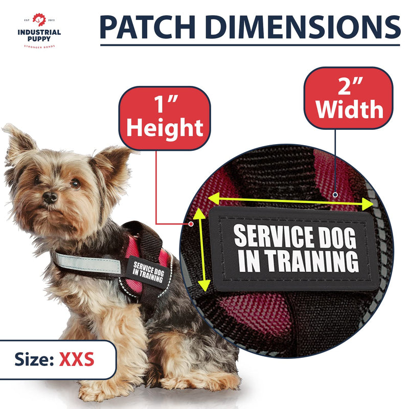 Industrial Puppy Service Dog in Trainign Patch- Attachable Patches with Hook Backing for Deaf Dog Harness or Vest, 2 Reflective Patches, Supplies, Weatherproof Polyester Durability XXS, Black SERVICE DOG IN TRAINING XXS (1 x 2") - PawsPlanet Australia