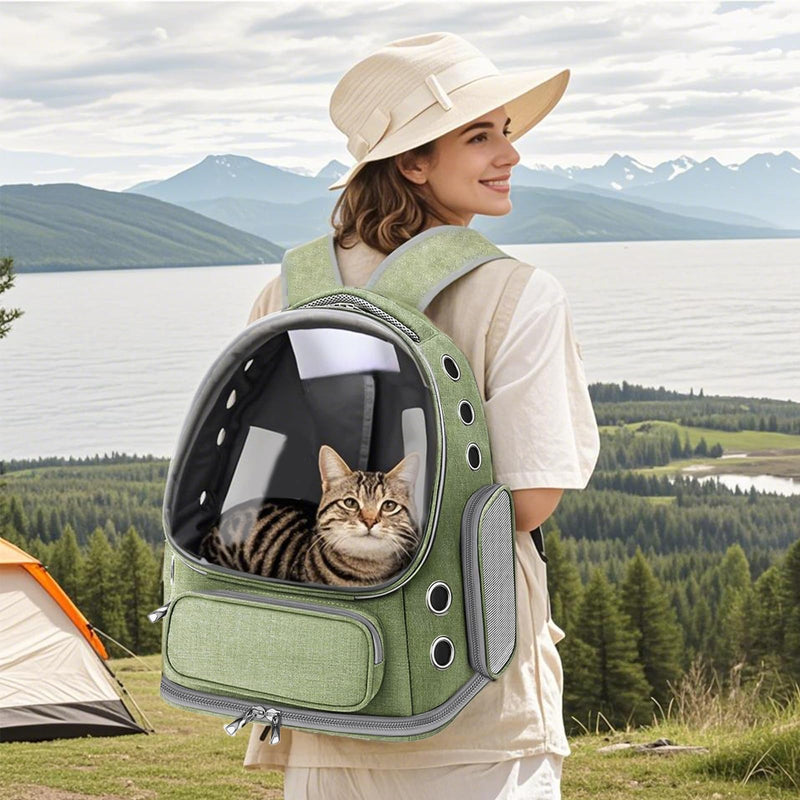 Cat Carrier with Groomer, Breathable Cat Bubble Carrier for Cats or Small Dogs up to 20 lbs, Collapsible Airline Approved, Clear Cat Travel Backpack (Green) Green - PawsPlanet Australia