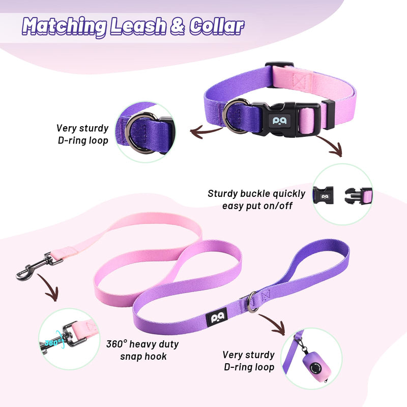 Dog Harness Collar Leash Combo,No Pull Adjustable Vest Cute for Small Puppy Medium Girl/Boy Pets with Poop Bag Holder(XSmall,Purple) XSmall Purple - PawsPlanet Australia