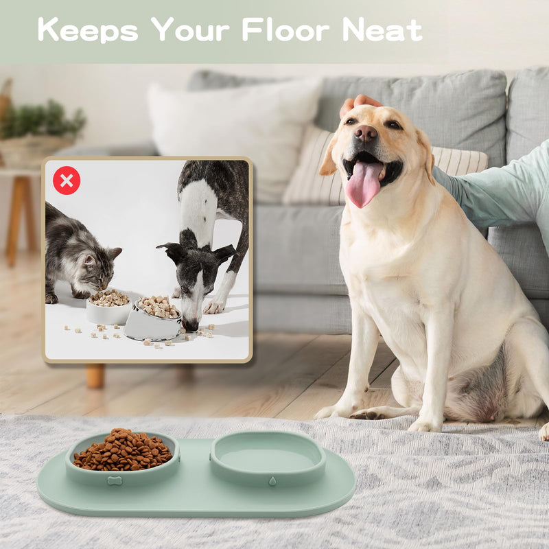 Dog Food Bowls Pet Bowls & Dog Water Bowls with No-Spill and Non-Skid, Feeder Bowls with Dog Bowl Mat for Small Medium Large Size Dogs Cats Puppy Pets, Dog Dishes (Green) Green - PawsPlanet Australia