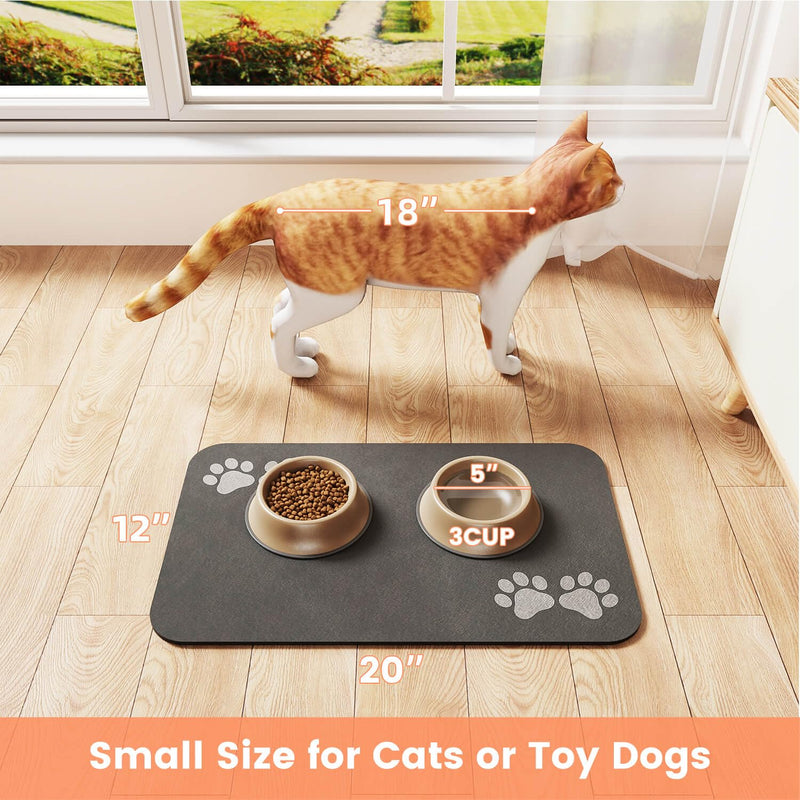Pet Feeding Mat-Absorbent Pet Placemat for Food and Water Bowl, Dog Food Mat with Waterproof Rubber Backing, No Stains Quick Dry Water Dispenser Mat for Dog and Cat, Dark Gray-12"x20" 12"x20" - PawsPlanet Australia
