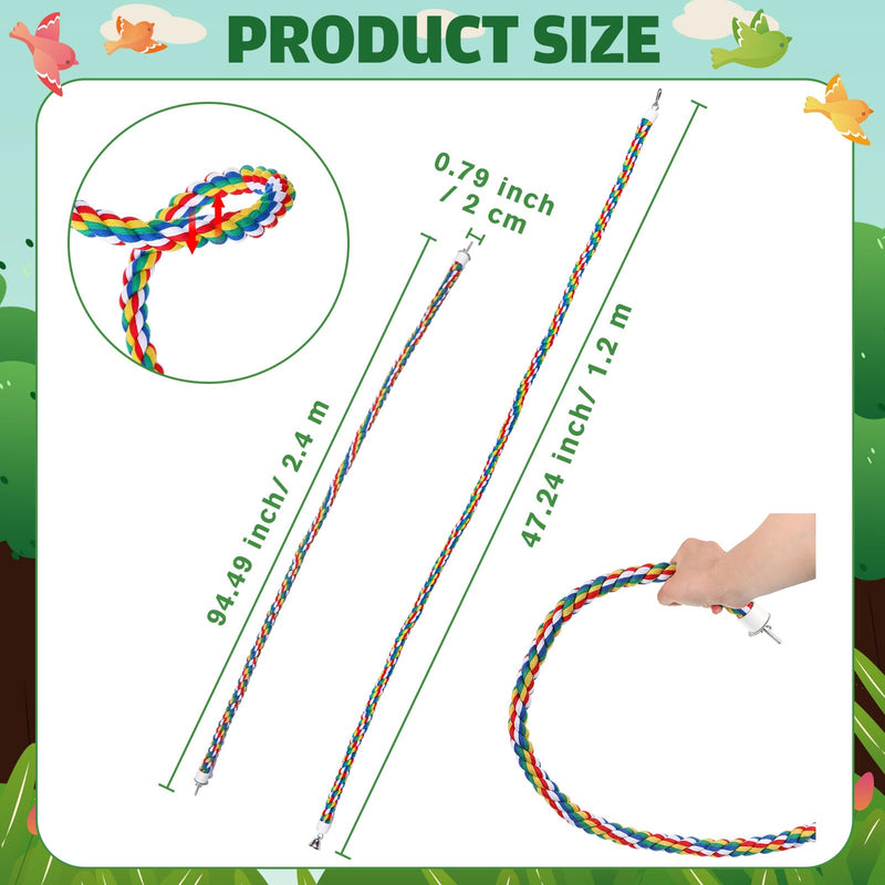 2 Pieces Bird Rope Perch Bird Swings, 94.5'' and 47'' Spiral Bird Ladder for Cockatiels, Suitable Bird Cage Accessories, Parrot Swing Climbing Standing Bird Toys with Bell - PawsPlanet Australia