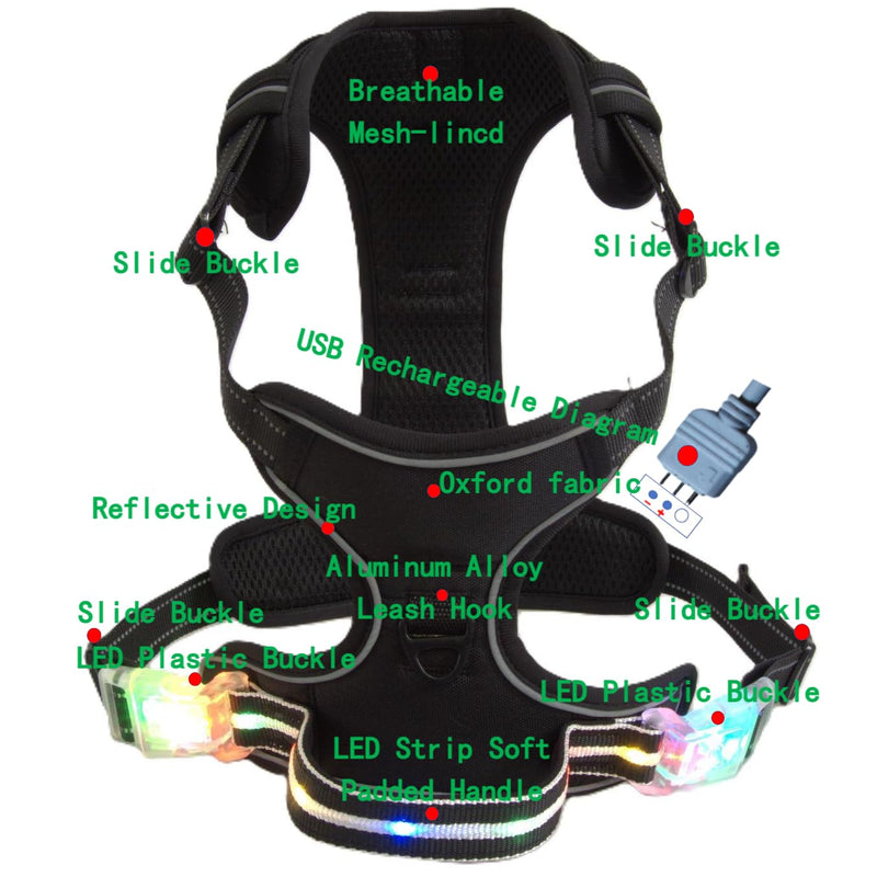 Light Up Dog Harness - No Pull LED Dog Harness Rechargeable Waterproof,for Night Walking Adjustable Glow Up Dog Vest,for Large Dogs(Black-XL) XL Black - PawsPlanet Australia