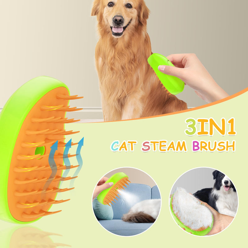 Cat Steam Brush, 3 In1 Steam Cat Brush, Steam Brush for Cats, Steamy Cat Brush, Rechargeable Silicone Steam Pet Brush, Multifunctional Pet Hair Comb for Removing Tangled And Loosse Hair (Yellow) Yellow - PawsPlanet Australia