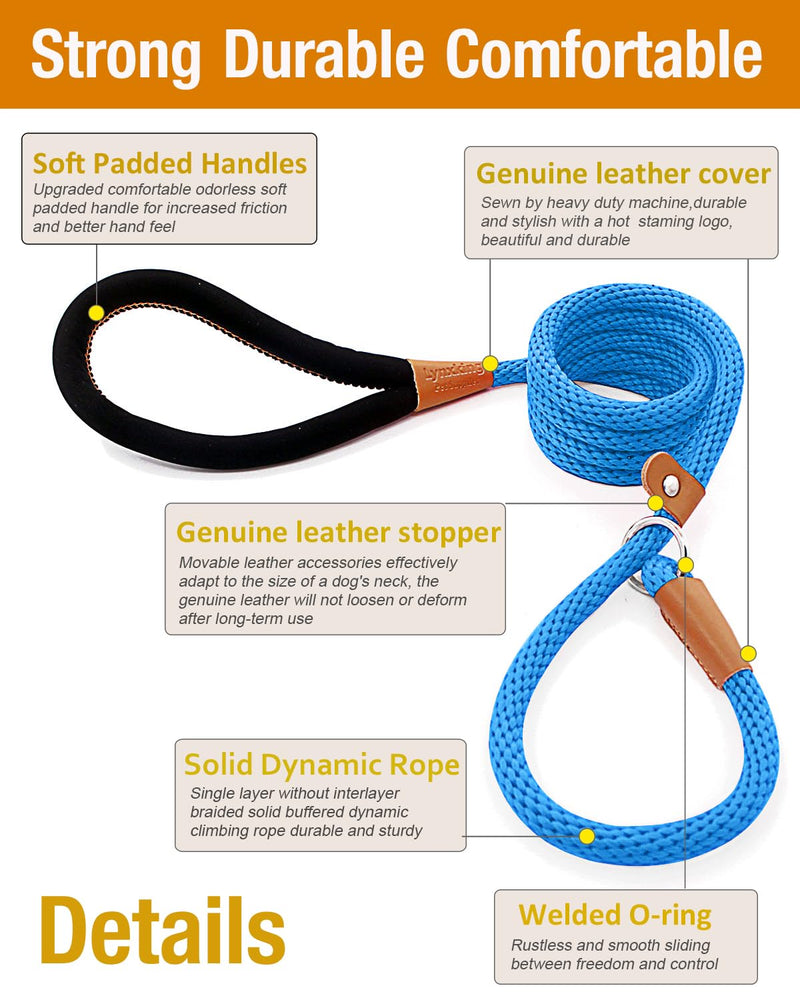 lynxking 8 FT Dog Leash Slip Lead 2 Pack Strong Heavy Duty Braided Dog Training Leash No Pull Training Lead Leashes for Medium Large and Small Dogs Blue 2PCS Slip Lead-1/2in x 8ft Large - PawsPlanet Australia