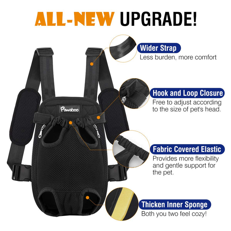 Pawaboo Pet Carrier Backpack, Adjustable Pet Front Cat Dog Carrier Backpack Travel Bag, Legs Out, Easy-Fit for Traveling Hiking Camping for Small Medium Dogs Cats Puppies 8-12lbs, Large, Black A-Black Large (Pack of 1) - PawsPlanet Australia