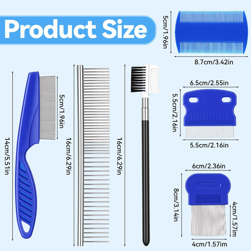 6 Pack Flea Comb, Fine & Wide Tooth Lice Comb for Remove Fleas Lice Eggs, Double-Sided Tear Stain Remover, Stainless Steel Dog Cat Grooming Combs With Rounded Teeth for All Types of Pets