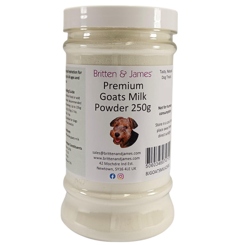 100% Natural Whole Goats Milk Powder for Dogs by Britten and James. Nutrient-Rich Boost, Improves Dogs' Hydration, Appetite, Gut Health & Immunity. High Calcium & Vitamins. For All Ages (250g) 250g