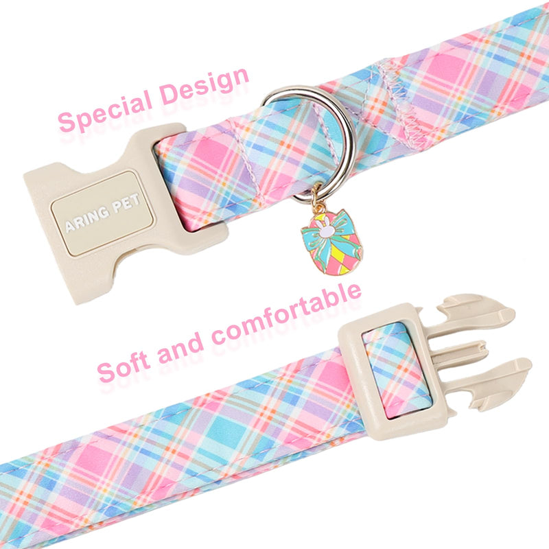 ARING PET Easter Dog Collar, Cute Colorful Plaid Stripe Girl Doggy Collars with Quick Release Buckle for Puppy Small Medium Large Dogs-S Easter-Colorful
