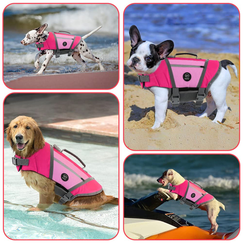 EMUST Dog Life Vests for Boating, Water-Resistant Dog Swimming Vest with Rescue Handle, Comfortable Fit Dog Life Jacket Medium with D-Ring for Dog Leash for Rafting, Surfing, Canoeing, Pink, M