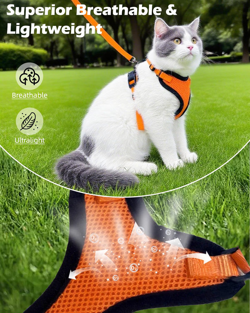 Luxelle 2 Pack Escape-Proof Cat Harness and Leash Set for Walking – Adjustable No Pull Soft Vest with Easy-Wear Buckle, Reflective Straps, Breathable Mesh – Outdoor Travel Harness for Cats & Kittens Orange Red XS - PawsPlanet Australia