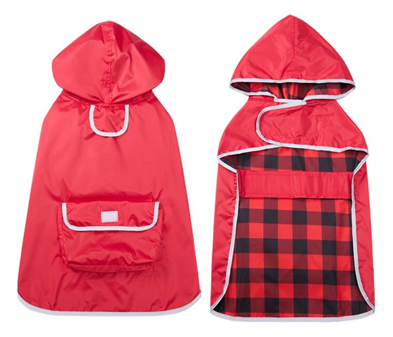 Dog Raincoat Waterproof Hooded Dog Rain Jackets Lightweight Packable Rainponch Outdoor Reflective Raincoat for small medium dog puppies,with Portable pouch-Red-M Red