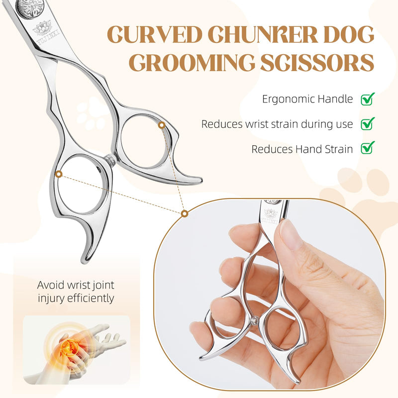 Curved Chunkers Shears Dog Grooming Professional 7.5 in Chunkers Scissors for Dogs Japan VG10 Stainless Steel Pet Grooming Thinning Scissors for Cut for Dogs and Cats. Curved Chunkers - PawsPlanet Australia