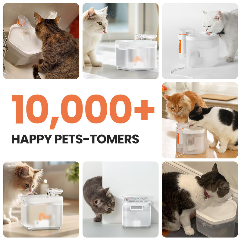 Cat Water Fountain 85oz/2.5L Dog Water Dispenser with Ultra-Filtration 90-Days Long Lasting Filter, Smart Pet Fountain with Triple Filtration | Ultra Quiet | Water Level Window White - PawsPlanet Australia