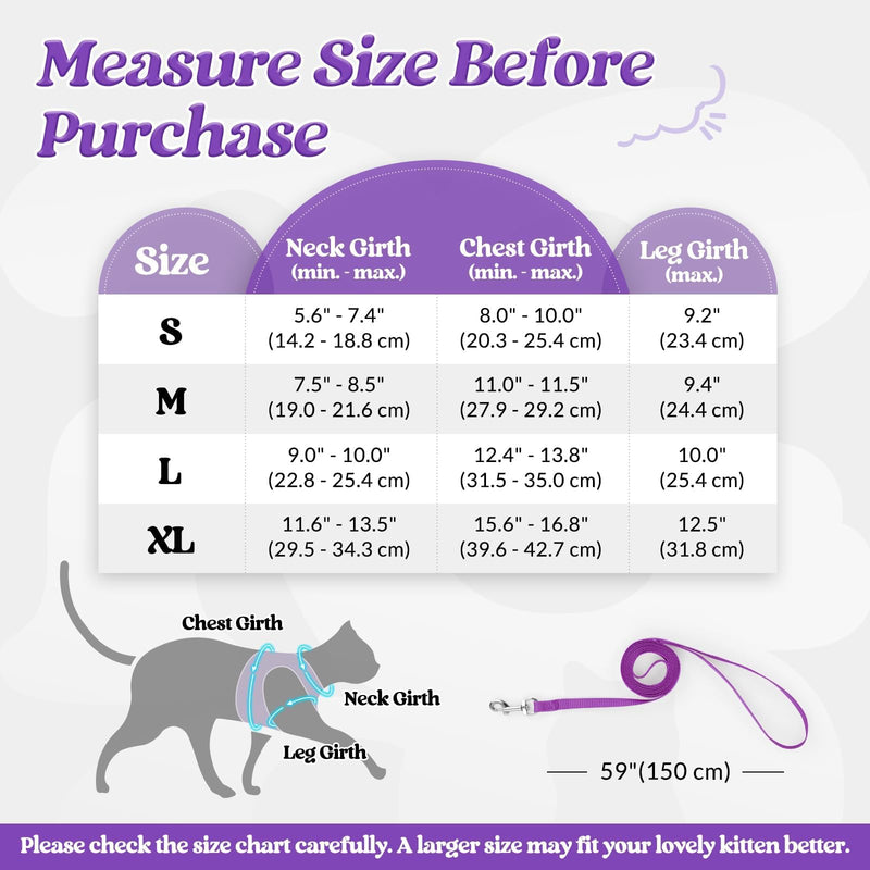rabbitgoo Cat Harness and Leash Set for Walking Escape Proof, Adjustable Soft Kittens Vest with Reflective Strip for Extra Small Cats, Comfortable Choke-Proof Outdoor Vest Harness, Purple, M M (Pack of 1) - PawsPlanet Australia