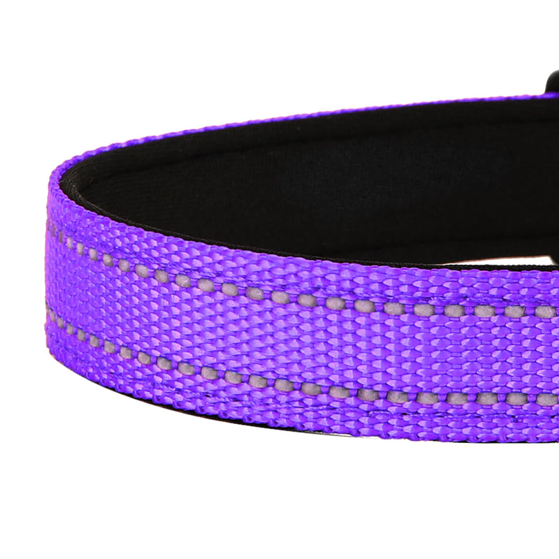 Reflective Dog Collar, Adjustable Soft Neoprene Padded Nylon Pet Collars with Buckle for Puppy and Small Dogs, Cats, Purple,XS - PawsPlanet Australia