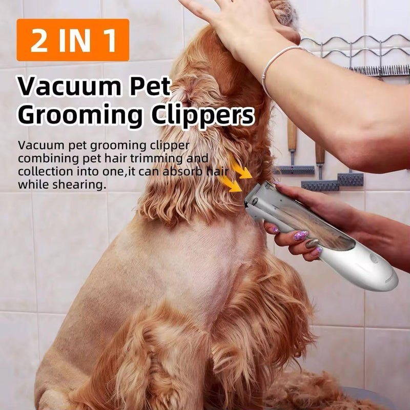 Omana 2-in-1 Portable Dog Grooming Vacuum Clipper Kit 3-Speed Low Noise Rechargeable Powerful Suction 99% Pet Cat Pet Hair Trimmer Shaver with Comb Shedding