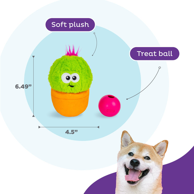 Outward Hound Nina Ottosson Snack Palz Interactive Plush Dog Puzzle with Treat Ball, Dog Enrichment Toys, Stuffable Dog Toy, Plush, Cactus, Green - PawsPlanet Australia