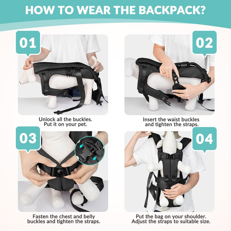 Dog Carrier Backpacks, Adjustable Dog Backpack Carrier, Legs Out Easy-fit Dog Chest Carrier for Medium Small Dogs, Hands Free Dog Front Carrier for Hiking, Cycling（Black S） Black - PawsPlanet Australia