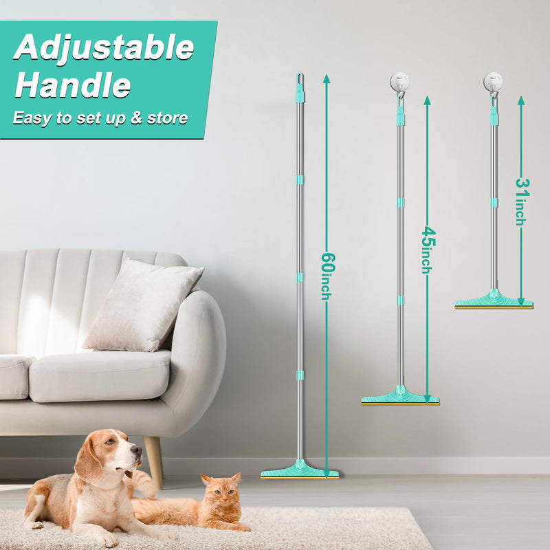 5FT Carpet Rake Pet Hair Remover, Reusable Carpet Rake with Telescopic Handle for Pet Hair Removal Tool Dog Cat Fur Remover Broom for Rugs, Mats, Beds, Stairs (Blue) Blue