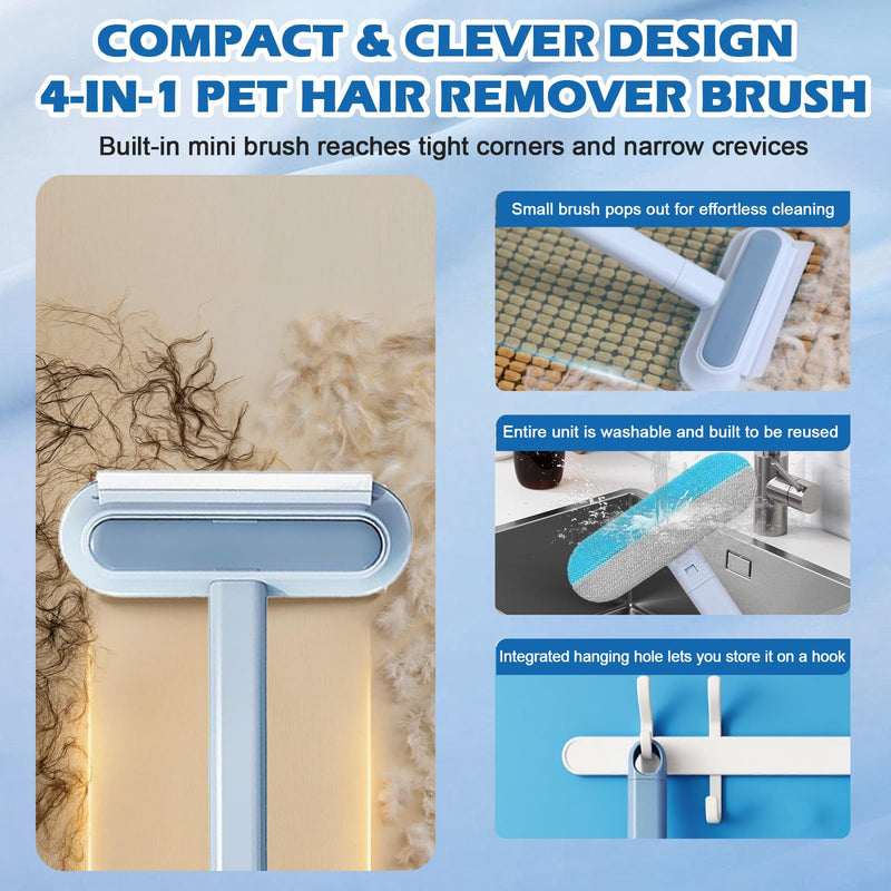 Pet Hair Remover for Couch, Furniture & Car Seats - Reusable Lint Roller for Dog and Cat Hair Removal on Clothes, Carpet, Bedding - Eco Friendly, No Sticky Refills, with Long Handle & Squeegee - PawsPlanet Australia