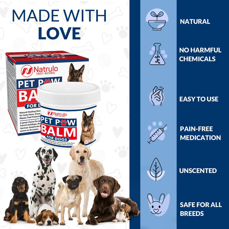 Natrulo Pet Paw Balm for Dog - Natural Healing Ointment for Itchy Paws, Grooming, Allergy Relief, Repair, Pad Protection – Soothing Unscented Shea Butter Moisturizer for Itching, Dryness, Licking 2oz - PawsPlanet Australia