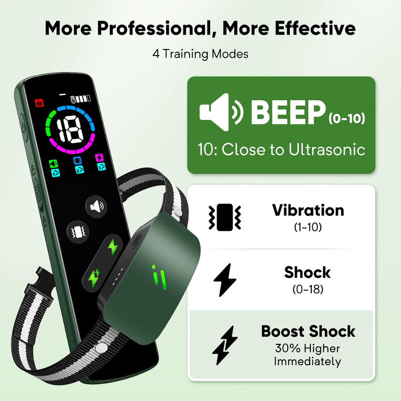 Dog Shock Collar with 10 Levels Beep, 2680FT 4 Modes Electric Dog Training Collar with Remote, Waterproof Dog Shocker for Large Medium Dogs (8-120Lbs) Green - PawsPlanet Australia