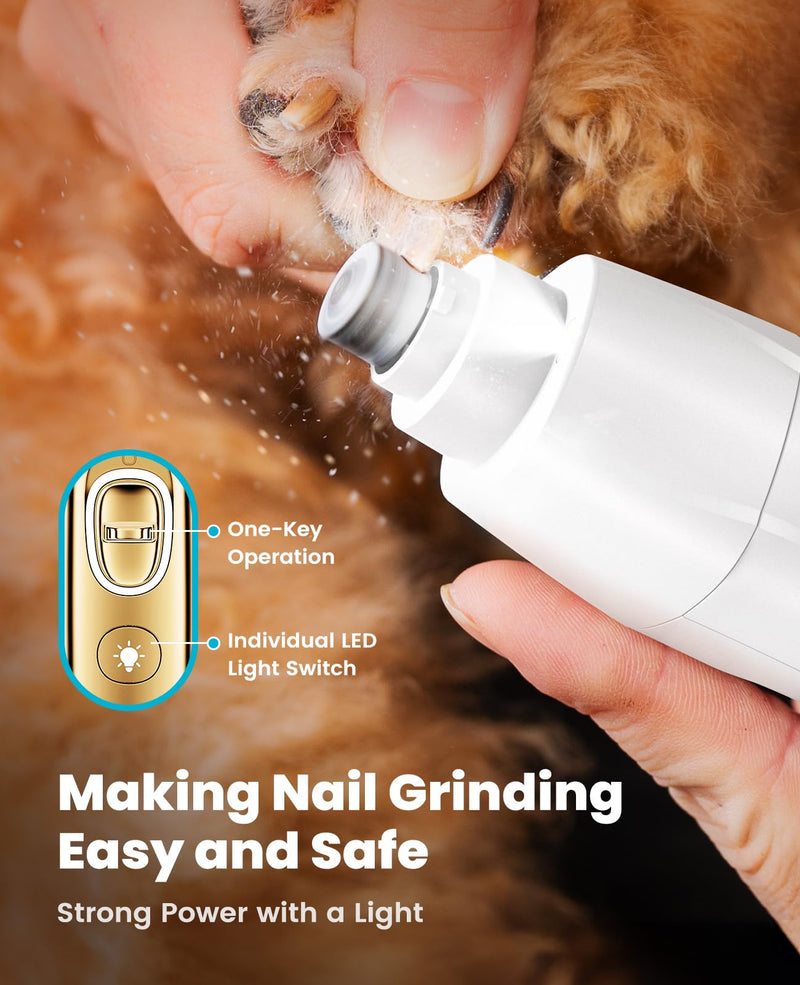 oneisall Quiet Dog Grooming Kit 4 in 1, LED Light Dog Nail Grinder, 2000mAh Pet Grooming Clippers Paw Trimmer for Paw, Nail, Face, Ears, Legs, Body with Storage Bag Gold
