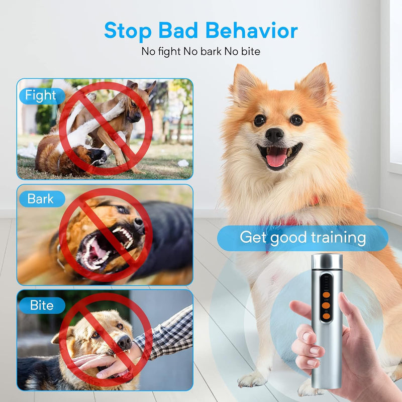 Ultrasonic Dog Bark Deterrent Device,Anti Barking Device for Dogs,Professional Dog Training Tool Indoor&Outdoor, Effctive 50ft Range Stop Bad Behavior Aid.Dog Silencer with LED Light(Silver silver - PawsPlanet Australia