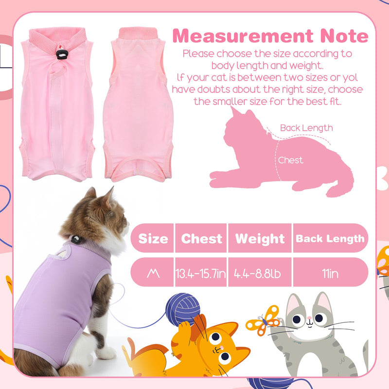 2 Pcs Cat Body Suit Post Surgery, Anti Licking Surgical Suit for Cats, Breathable Cat Spay Recovery Suit Female, Spay Suit for Female Cat to Protect Wounds or Skin Care(Purple Pink,M)