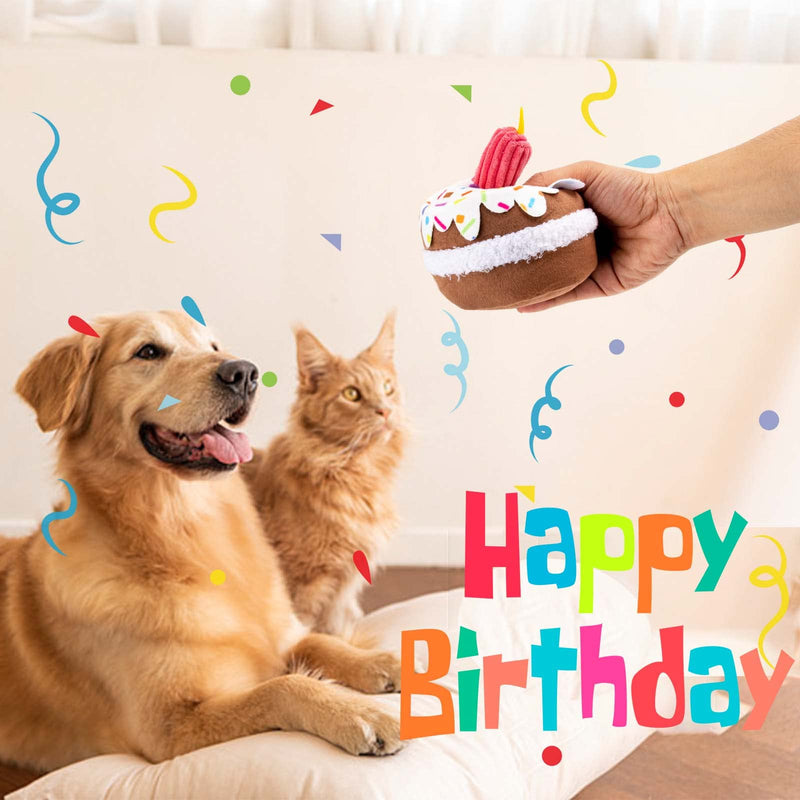 Dog Birthday Cake Toy - Dog Birthday Girl Boy Gifts, Squeaky Plush Dog Birthday Toy Small - PawsPlanet Australia