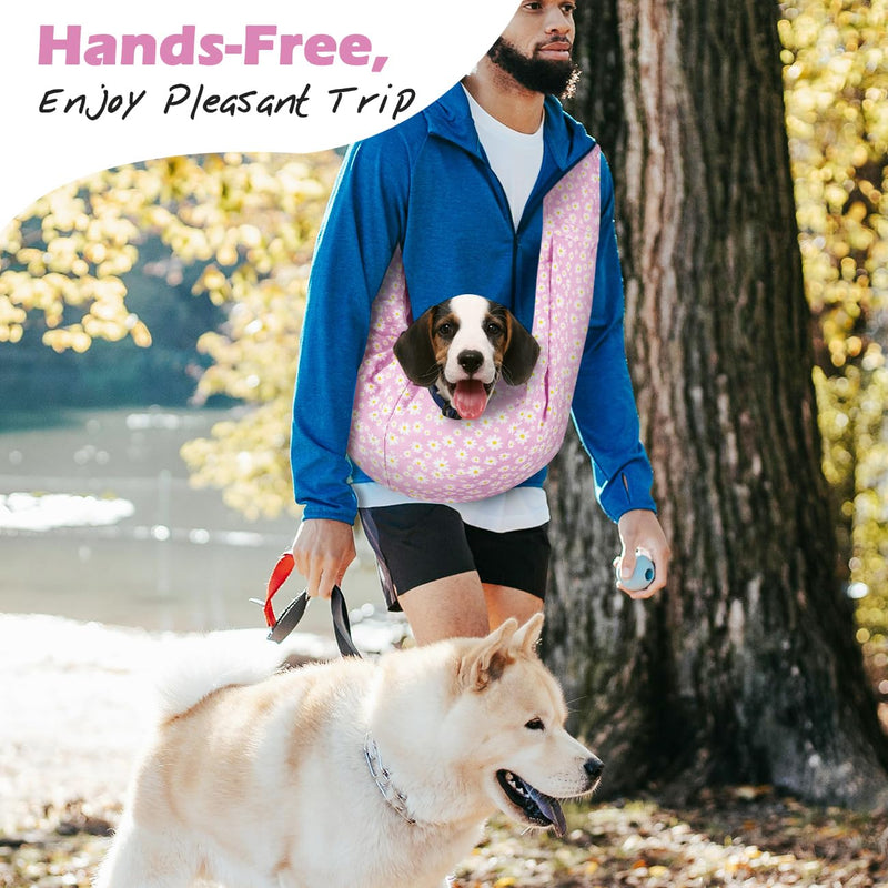 Pawaboo Small Dog Sling Carrier, Reversible Hands Free Dog Sling Carriers for Small Dogs and Cats, Puppy Slings Carrier with Safety Harness, Puppy Essentials, Pink Daisy - PawsPlanet Australia
