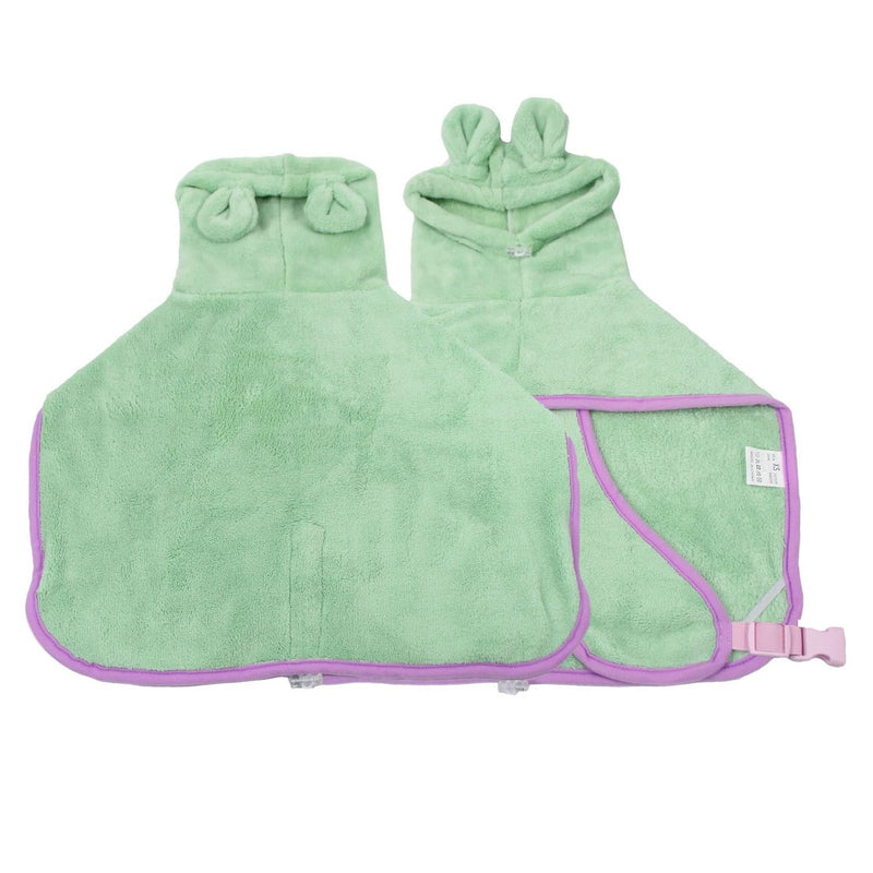 Dog Drying Coat with Hood, Adjustable Soft Wrap Bathrobe with Buckle, Super Absorbent Fast Drying Tower for Small, Medium, Large Dog Cats (Medium, Green)