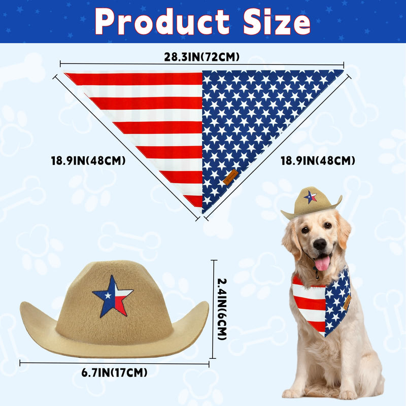 Vehomy 4th of July Pet Dog Costume - Dog Cowboy Hats with Star Décor Independence Day Dog Bandanas with American Flag Pattern 4th July Pet Hat and Scarf Outfit for Dogs Cats (4Pcs)