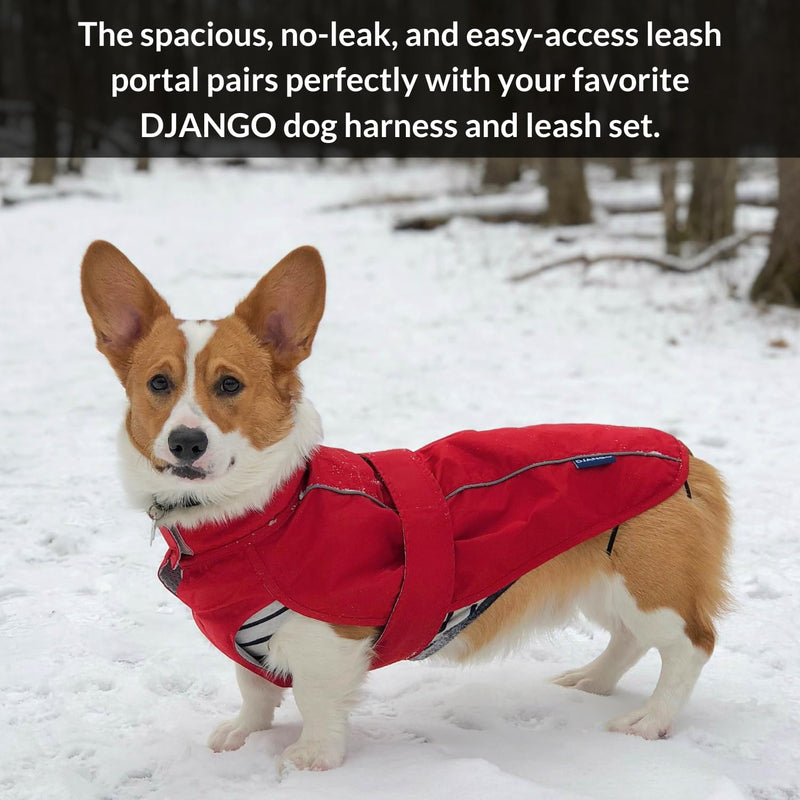 DJANGO Dog Jacket & Raincoat – Lightweight Water-Resistant Coat for Small, Medium & Long Dogs Like Dachshunds – Reflective, Adjustable Fit, Harness-Compatible & Easy-Access Harness Hole - Red, Large Cherry Red - PawsPlanet Australia