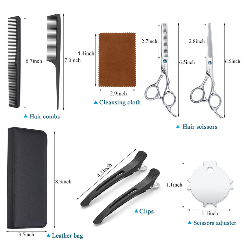 Hair Cutting Scissors Kit, Aethland Professional Barber Hairdressing Scissors Set (Trimming Shaping Grooming Thinning Shears) for Men Women Pets Home Salon Barber Haircut, 6.5" Japanese 9CR SS - PawsPlanet Australia