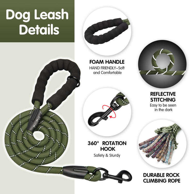 PoyPet No Pull Dog Harness and 5 Feet Leash Set, Release on Neck Reflective Adjustable Pet Vest, Front & Back 2 D-Ring and Soft Padded Pet Harness with Handle for Small to Large Dogs(Military Green,L) L Military Green - PawsPlanet Australia