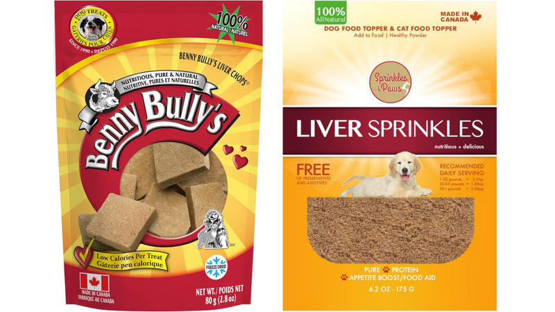 Benny Bully's Liver Dog Treats + Sprinkles & Paws Pure Liver Powder Dog Food Topper Beef Flavour | Bundle All Natural Single Ingredient | Helps Eating and Training