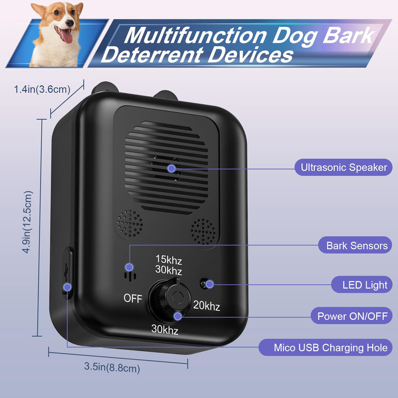 Anti Barking Device, Rechargeable Dog Barking Control Devices Sonic Bark Deterrent Devices Ultrasonic Anti bark Device for Dogs with 3 Modes, Dog Barking Silencer Indoor Outdoor K4 Black