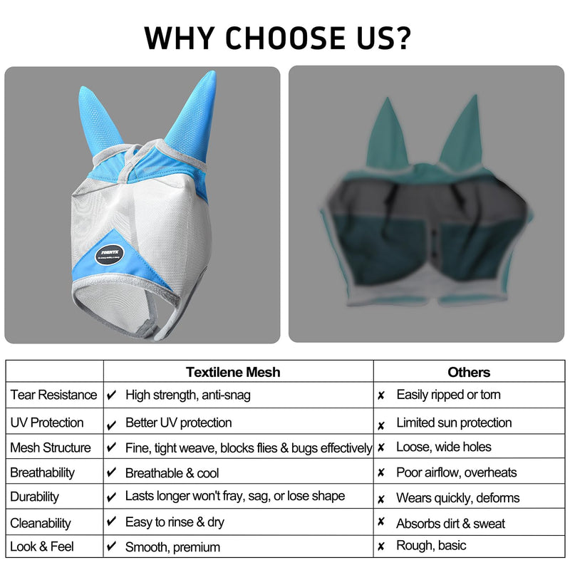 Horse Fly Mask, Adjustable Fly Masks for Horses with Ears, Breathable and UV Protection, Comfort Mesh Without Nose Cover, Horses Accessories (Grey, Blue, Extra Large) - PawsPlanet Australia