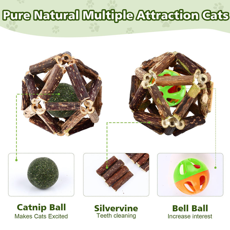 Catnip Chew Toys for Cats,24 Pack silvervine cat Toy,cat Natural silvervine Sticks,Natural Silvervine Stick Cage Balls & Bell Balls for Indoor Cats. - PawsPlanet Australia