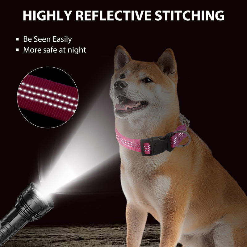 Martingale Dog Collar with Quick Release Buckle Steel Chain No Pull Training Reflective Collar for Medium Large Dogs(Pink, Medium) Pink Medium (Pack of 1) - PawsPlanet Australia
